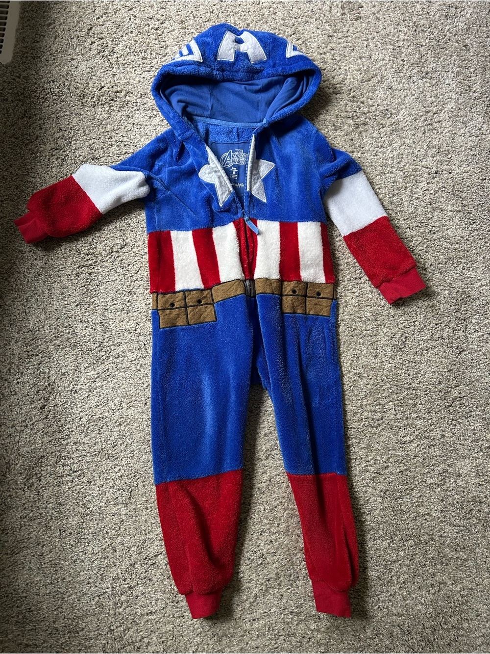 Marvel Captain America Hooded Fleece Onesie in Blue, Red & White